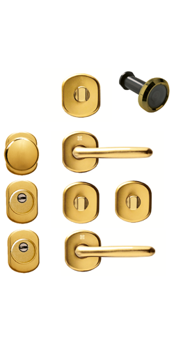 Kit maniglieria porta blindata tonda oro lucido. Foto ufficiale Portalacasa.
