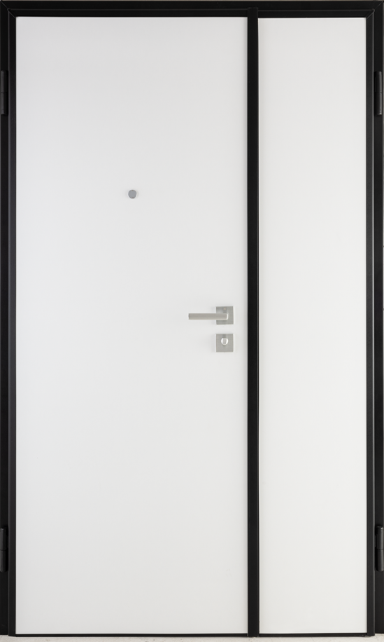 Sicura db black 2100x800+400 spinta a dx int. bianco est. cremonese okoume noce kit maniglieria tonda argento. Foto ufficiale Portalacasa.