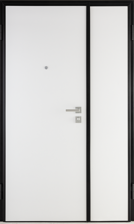 Sicura db black 2100x800+400 spinta a dx int. bianco est. cremonese okoume noce kit maniglieria tonda argento. Foto ufficiale Portalacasa.