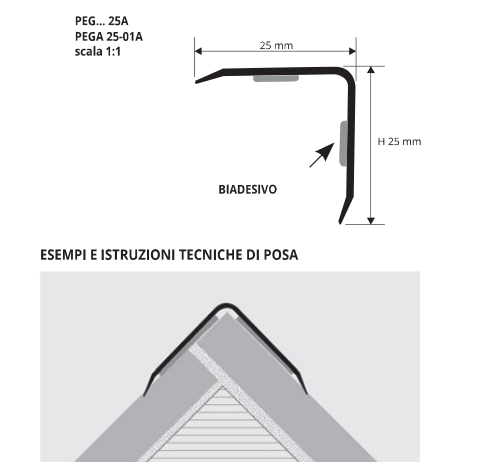 Proedge Alluminio verniciato bianco con adesivo - immagine tecnica
