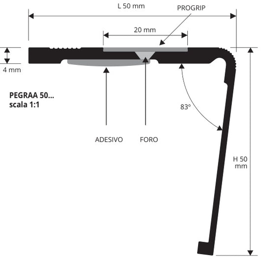 Proend 5050 Alluminio anodizzato argento forato - profilo tecnico