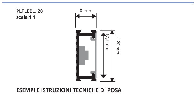 Prolistel LED Alluminio brillantato cromo - profilo tecnico