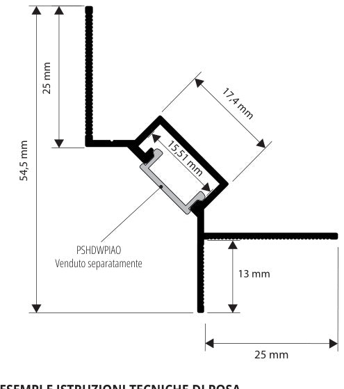 Proshadow Ceiling Alluminio Easy Line Nero opaco - profilo tecnico