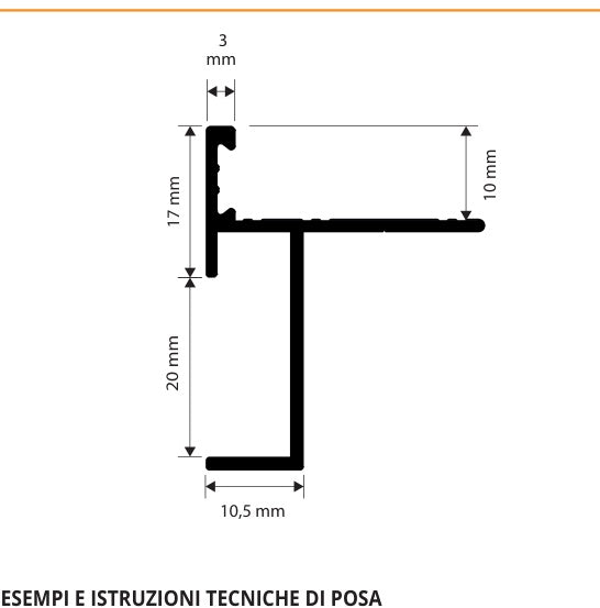 Proshadow Stair Wall Alluminio anodizzato argento - profilo tecnico