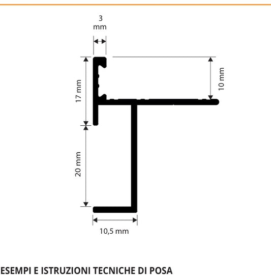 Proshadow Stair Wall Alluminio anodizzato argento - profilo tecnico
