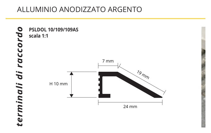 Proskid Alluminio anodizzato argento - profilo tecnico