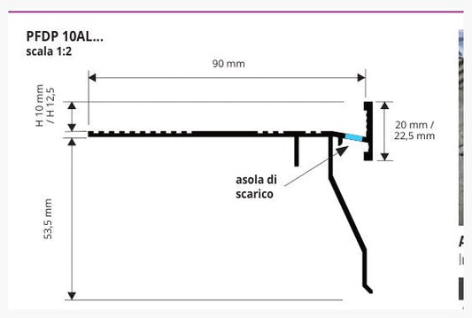 Proterrace Drain FDP Alluminio verniciato Testa di moro RAL 8019 semilucido - schema tecnico 10 e 12,5 mm
