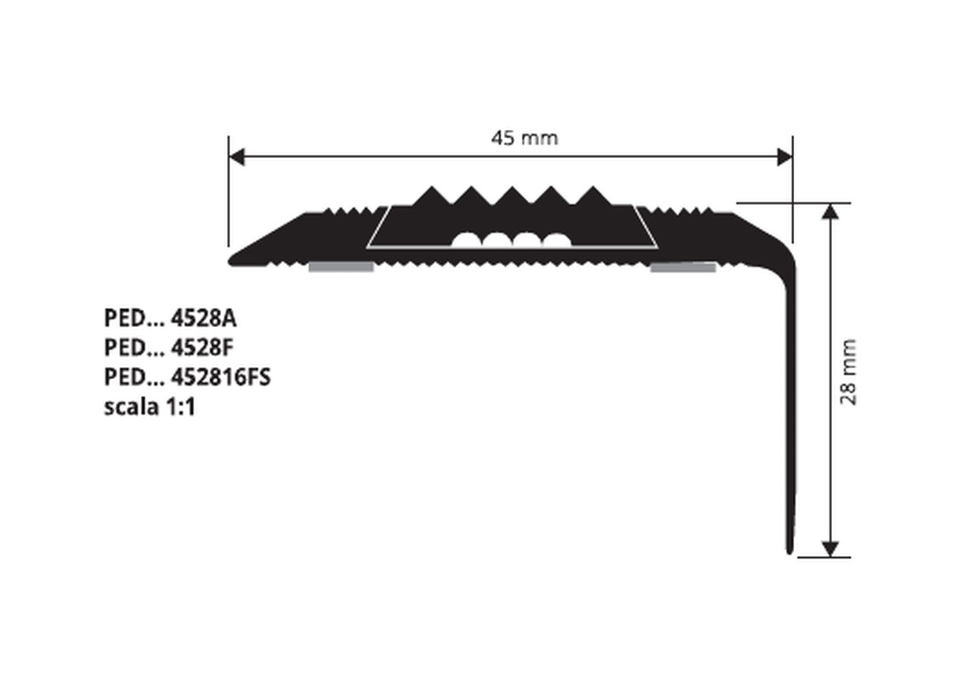Proend INS - disegno tecnico 28 x 45 mm