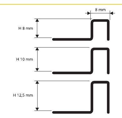 Profinal acciaio inox AISI 304 - disegno tecnico spessori 8, 10 e 12,5 mm