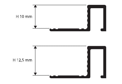 Profinal alluminio - disegno tecnico spessori 10 e 12,5 mm