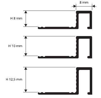 Profinal ottone brunito - disegno tecnico spessori 8, 10 e 12,5 mm