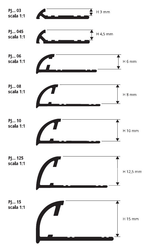 Projolly alluminio anodizzato argento - disegni tecnici