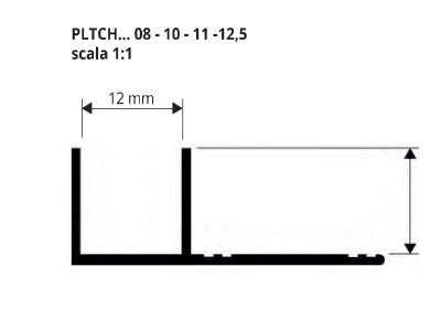 Prolistel Channel alluminio - disegno tecnico larghezza 12 mm