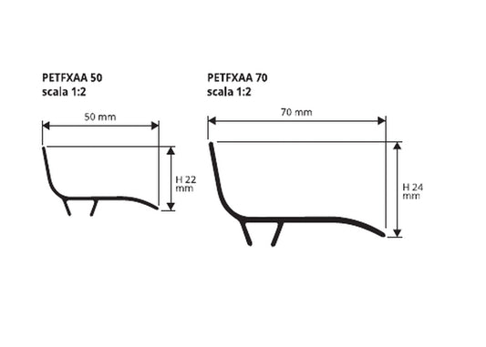 Proplate Fix angolare alluminio - disegni tecnici 22x50 e 24x70 mm