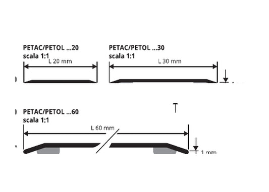 Proplate ottone lucido senza fori - disegni tecnici 20 e 60 mm