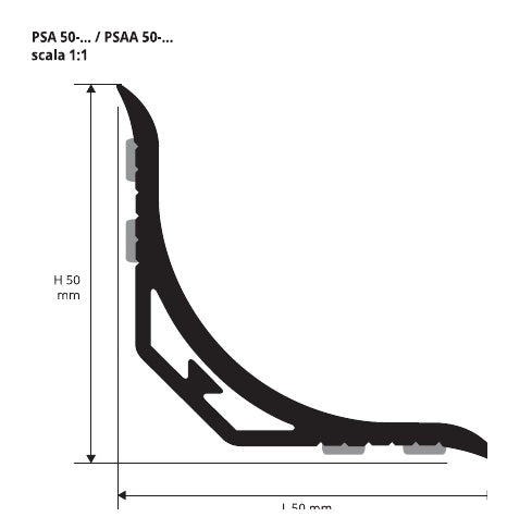 Proseal 50 - disegno tecnico H 50 mm L 50 mm