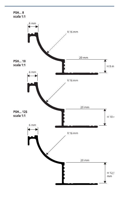 Proshell ALL - disegni tecnici H 8 10 12,5 mm