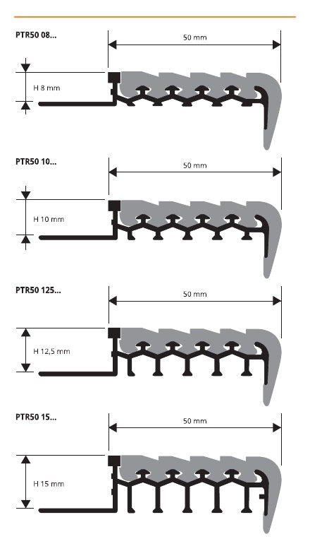 Prostair 50 - disegni tecnici H 8 10 12,5 15 mm