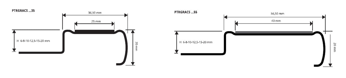 Prostair Grip ACC - disegni tecnici larghezze 36,5 e 56,5 mm