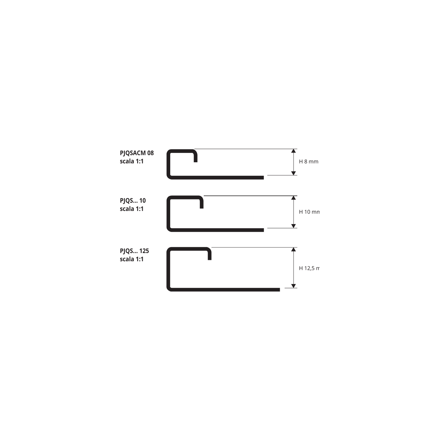 Projolly Square Acciaio inox AISI 316LL satinato - profilo tecnico