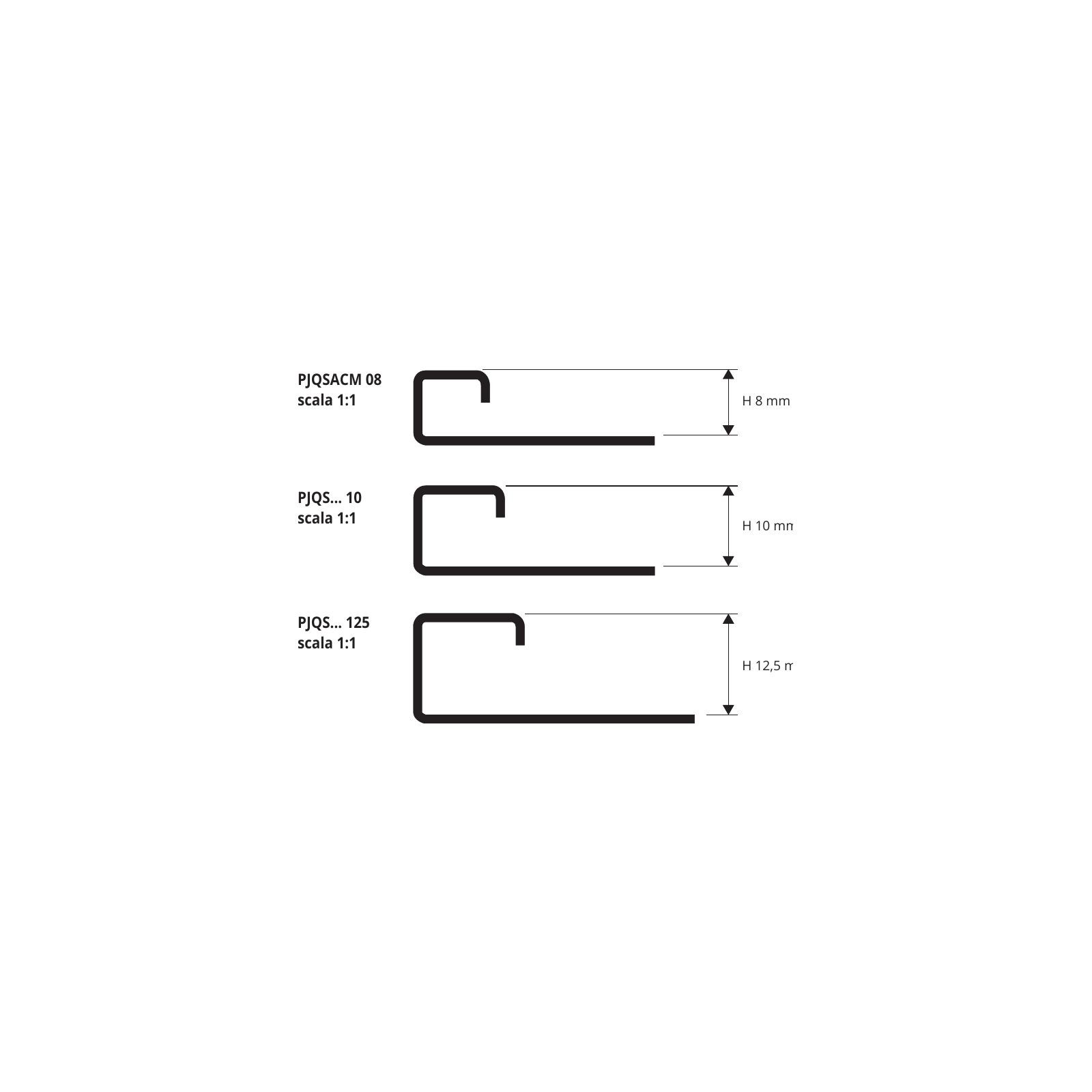 Projolly Square Acciaio inox AISI 316LL satinato - profilo tecnico