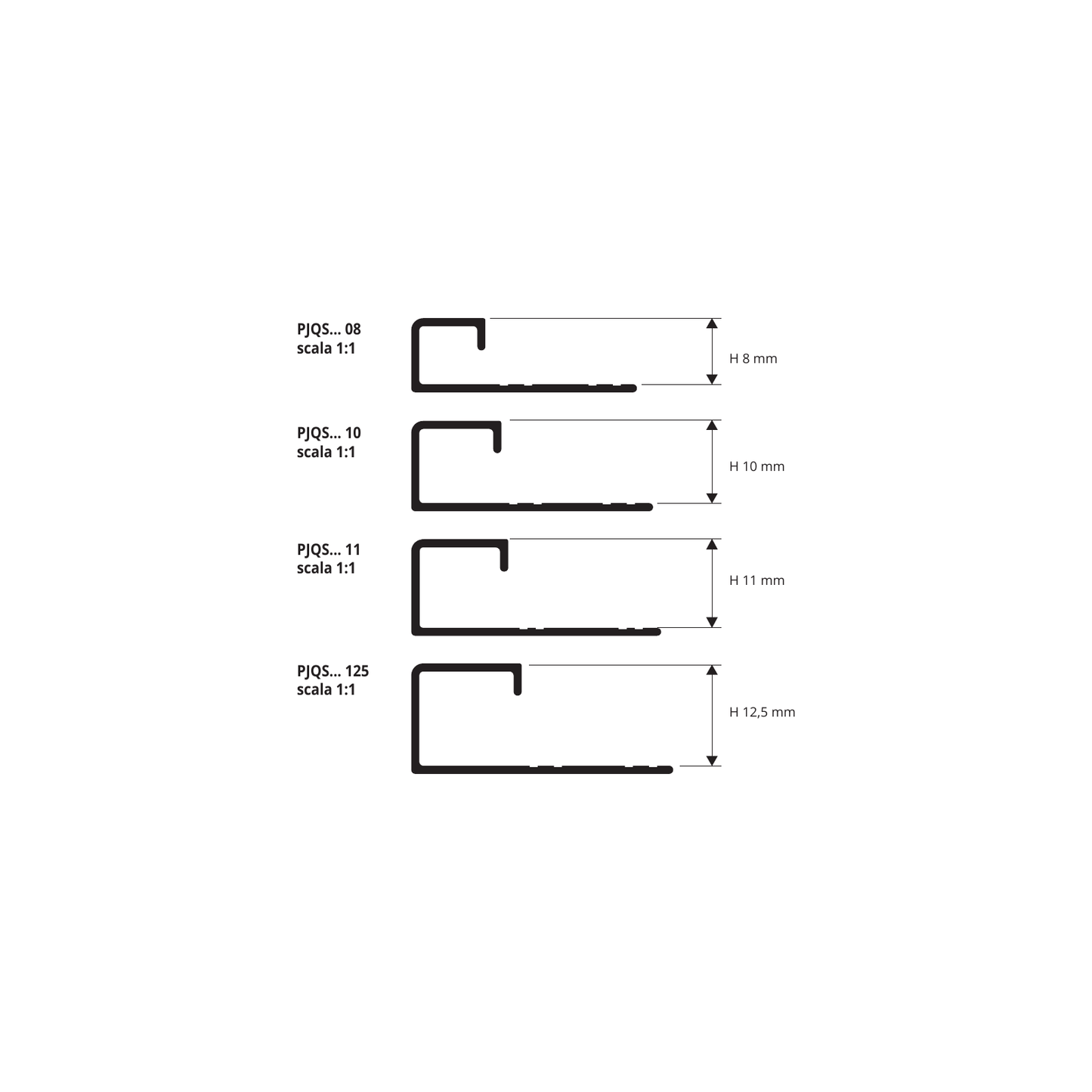 Projolly Square Alluminio anodizzato spazzolato Argento TILTEX - profilo tecnico