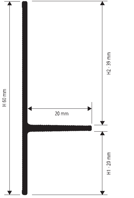 Proskirting INS 202060 - disegno tecnico 60 x 20 x 39 mm