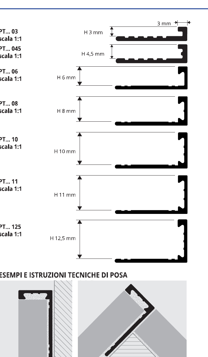 Proterminal Alluminio anodizzato rame - schema tecnico