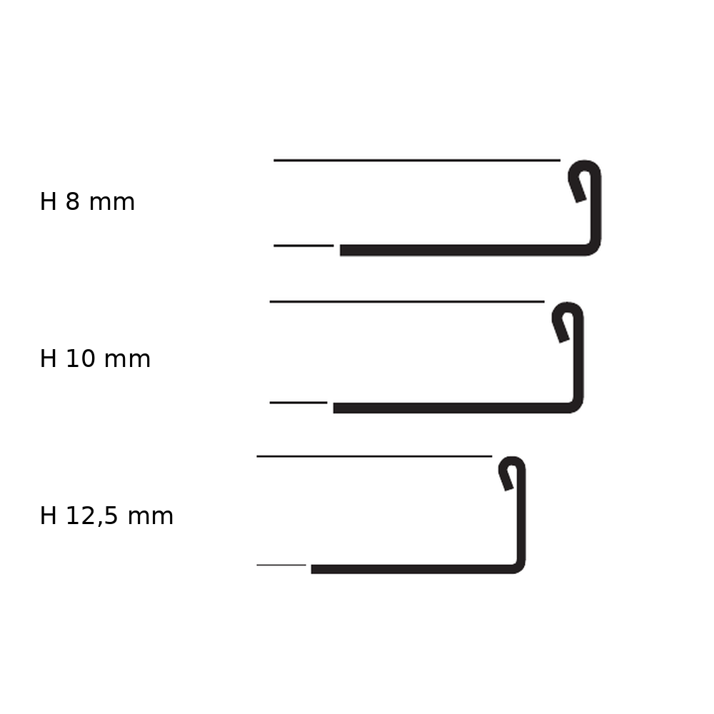 Proterminal Curve Acciaio inox AISI 304 satinato - schema tecnico 8, 10 e 12,5 mm