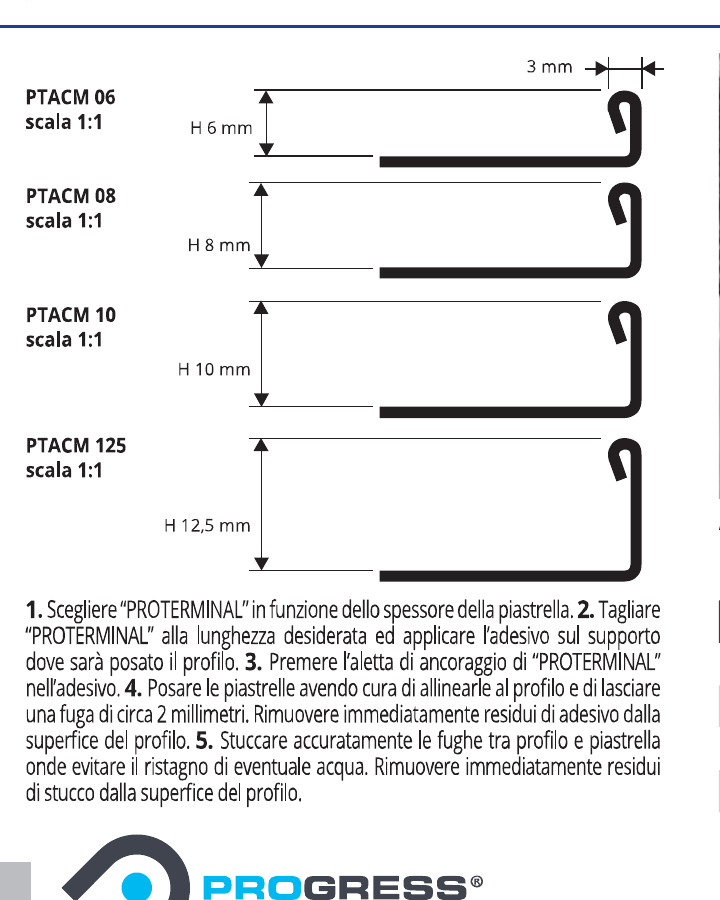 Proterminal Acciaio inox AISI 316L lucido - schema tecnico
