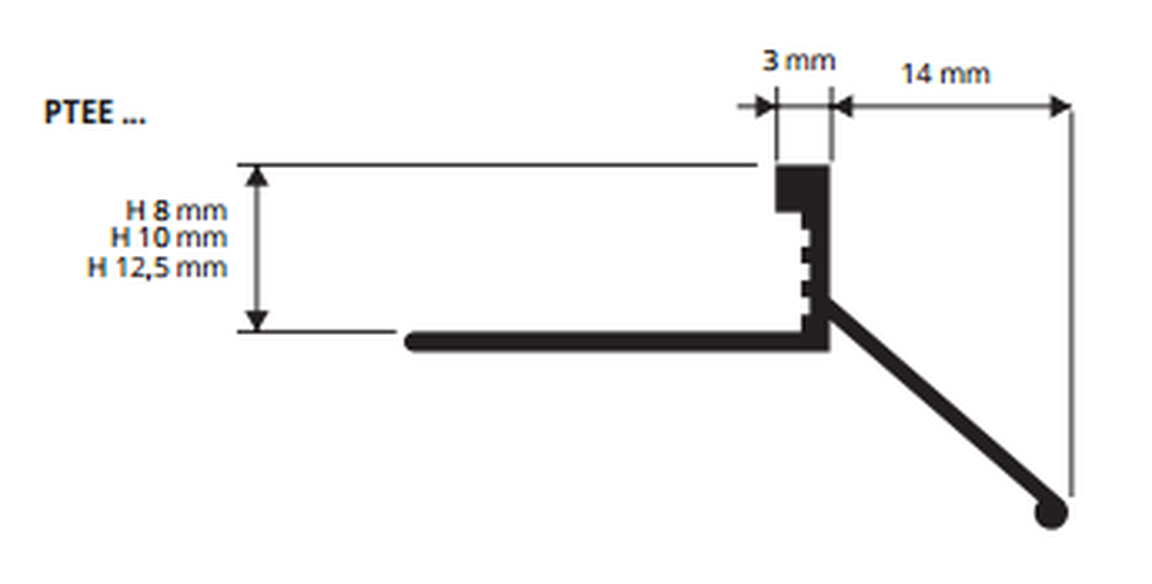 Proterrace Eco Alluminio naturale - schema tecnico H 8, 10 e 12,5 mm