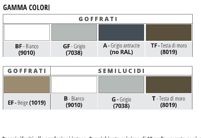 Proterrace PCG Alluminio verniciato Testa di moro RAL 8019 goffrato - gamma colori