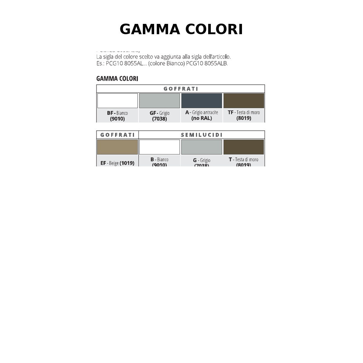 Proterrace PCG alluminio verniciato - gamma colori