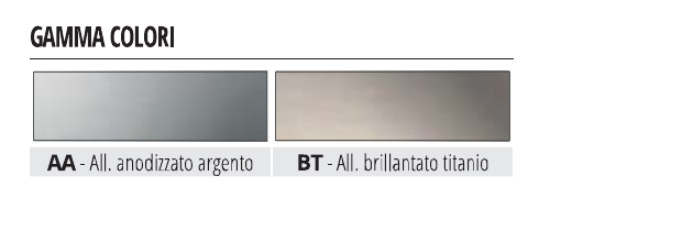 Protop - gamma colori AA alluminio anodizzato argento e BT alluminio brillantato titanio