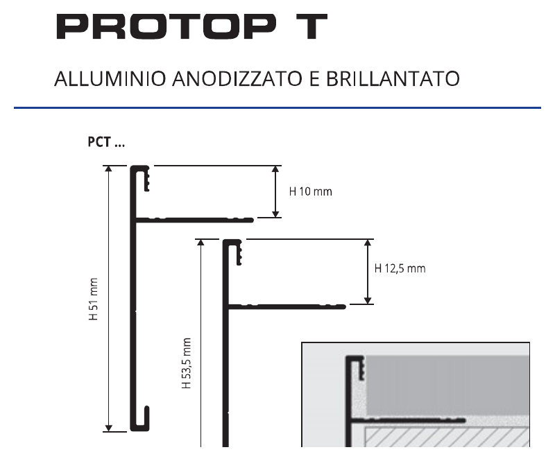 Protop T - disegno tecnico profili H 10 e 12,5 mm