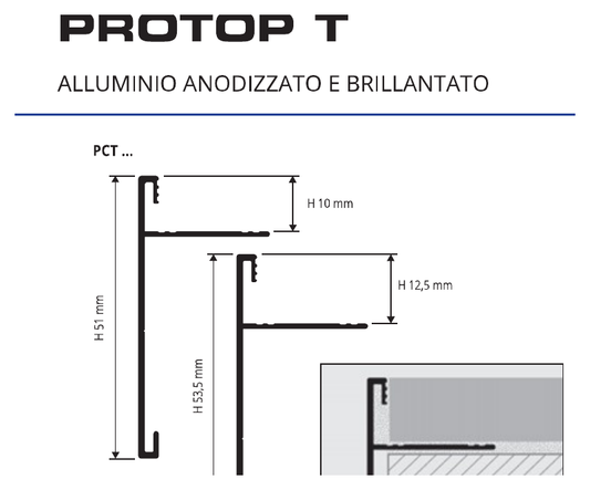 Protop T - disegno tecnico profili H 10 e 12,5 mm