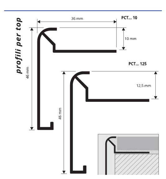 Protop - disegno tecnico profili H 10 e 12,5 mm