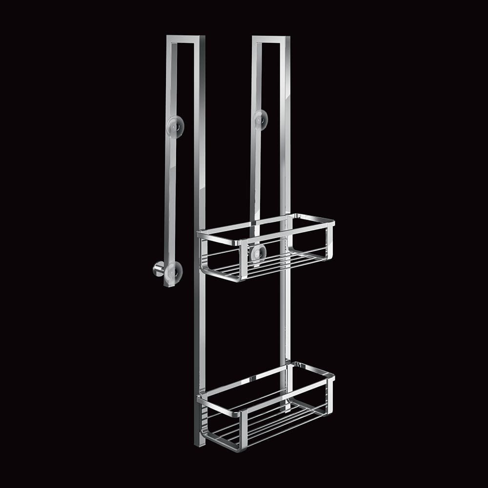 Tl Bath For Box portaoggetti 2 piani con gancio e ventosa, in ottone cromato 2332
