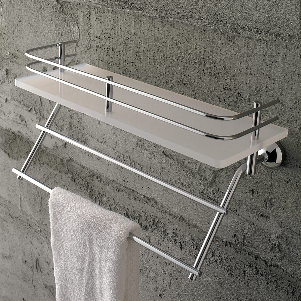 Tl Bath Riviera mensola in plexiglass bianco con ringhiera e porta salviette 1538