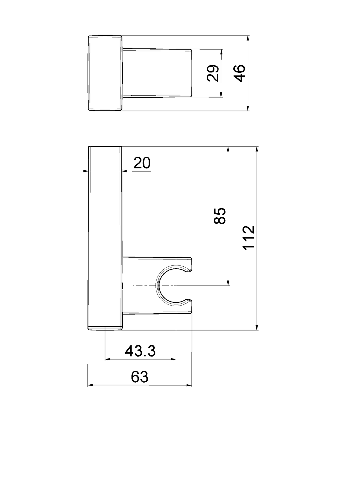 Disegno tecnico Vema V02172 - Supporto doccetta Lys a parete