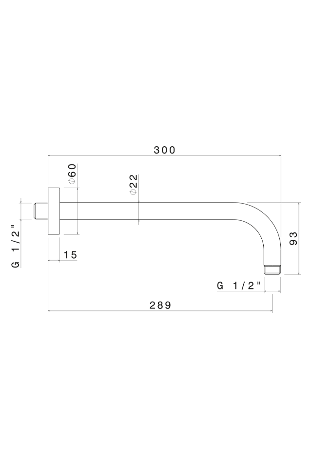 Disegno tecnico Vema V08252 - Braccio doccia Wellness Steel a parete tondo 300 mm