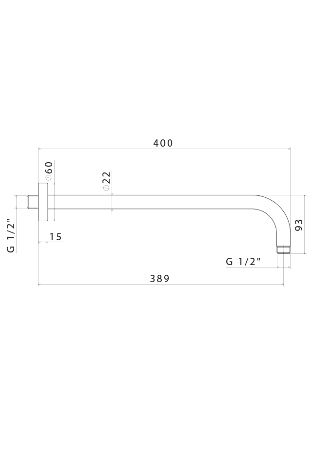 Disegno tecnico Vema V08253 - Braccio doccia Wellness Steel a parete tondo 400 mm