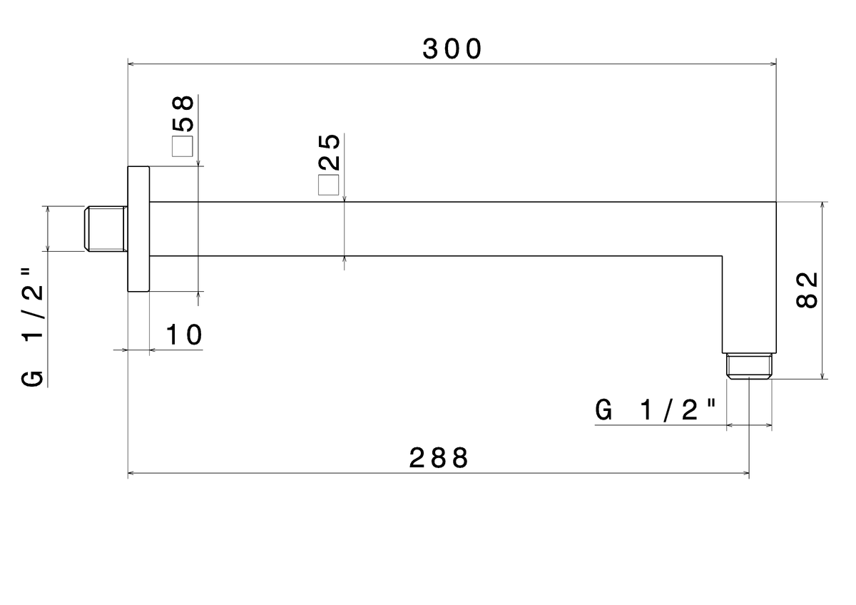 Disegno tecnico Vema V08254 - Braccio doccia a parete quadro 300 mm