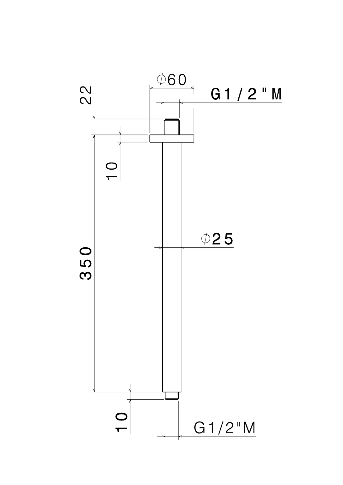 Disegno tecnico Vema V08256 - Braccio doccia tondo 350 mm
