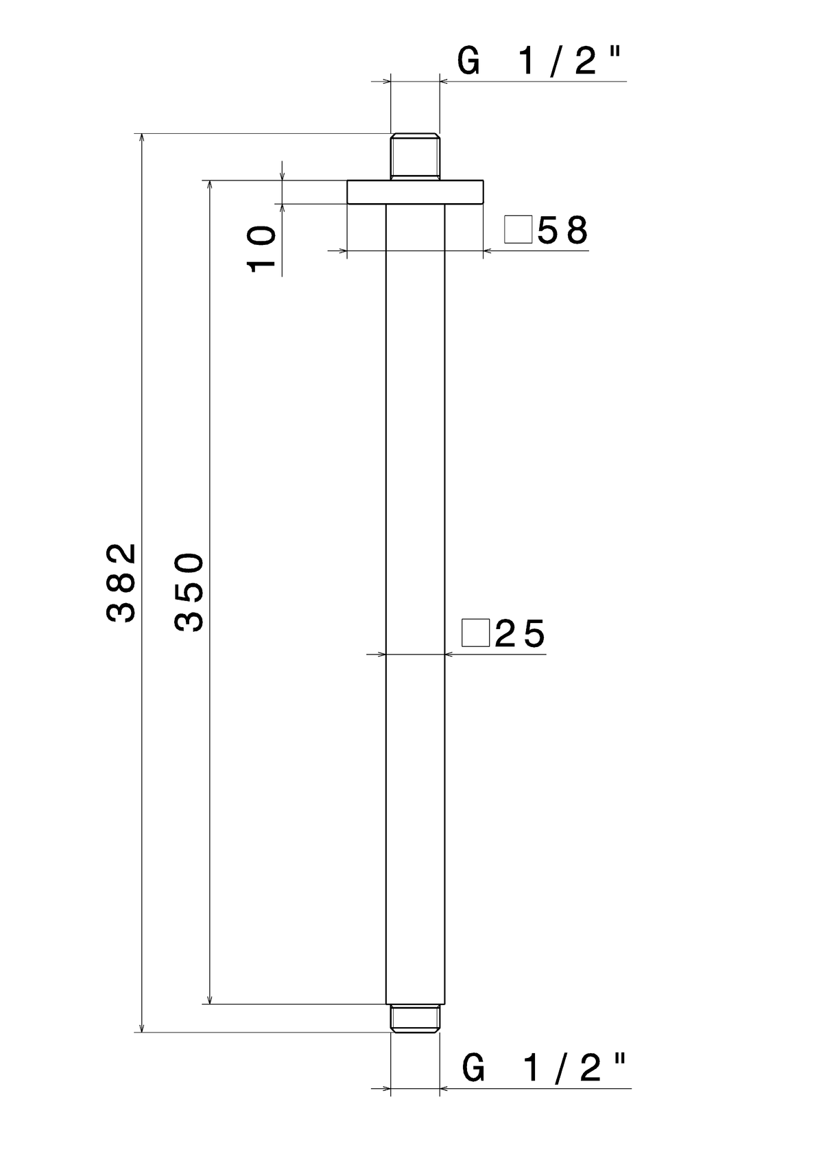 Disegno tecnico Vema V08257 - Braccio doccia Wellness Brass quadro 350 mm