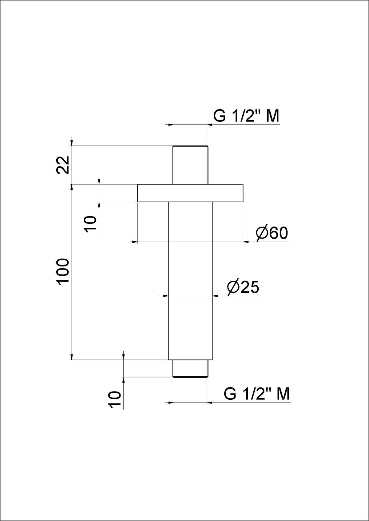 Disegno tecnico Vema V08264 - Braccio doccia tondo 100 mm