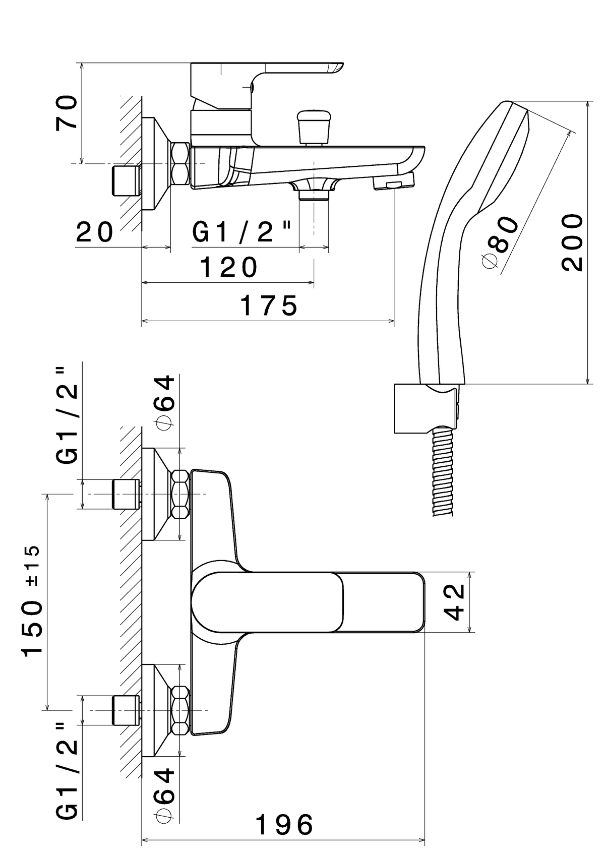 Disegno tecnico Vema V14081 - Supporto doccetta Slate esterno