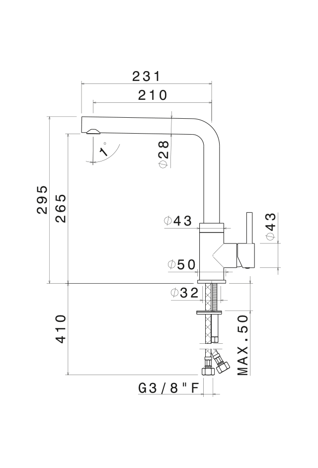 Disegno tecnico Vema V15022 - Miscelatore cucina Riace