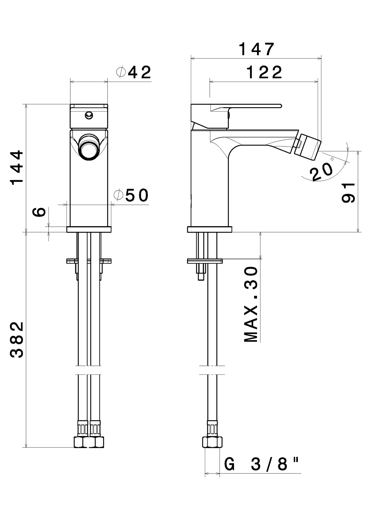 Disegno tecnico Vema V16071 - Miscelatore bidet Timea senza scarico