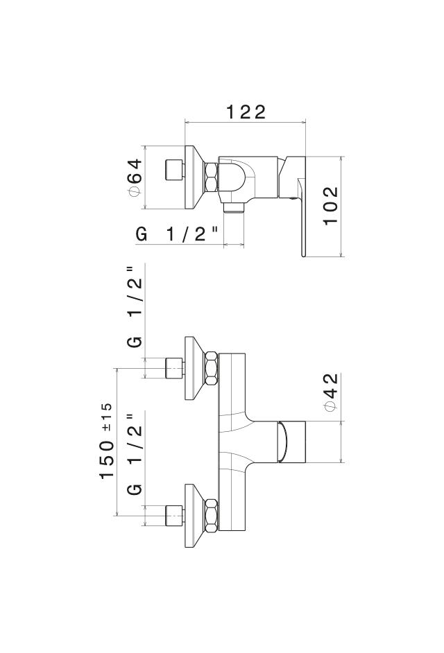 Disegno tecnico Vema V16090 - Miscelatore doccia Timea esterno